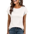 thumbnail image 2 of Womens T Shirts Summer Tops Cap Sleeve Crewneck Casual Business Blouses 2026 Spring Clothes Fashion Outfits White M, 2 of 7