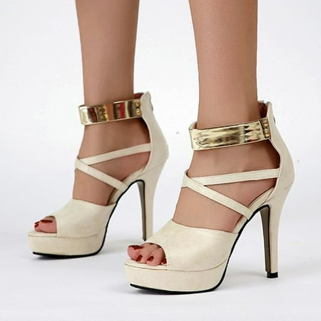 

ERTUTUYI Fashion Women s High Heels Breathable Lace-up Shoes Casua Sandals Beige 40