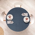 thumbnail image 4 of Ambesonne Lighthouse Fitted Round Tablecloth, Nautical Themed Form, 56"- 60" Diameter, Dark Sky Blue White and Ruby, 4 of 5