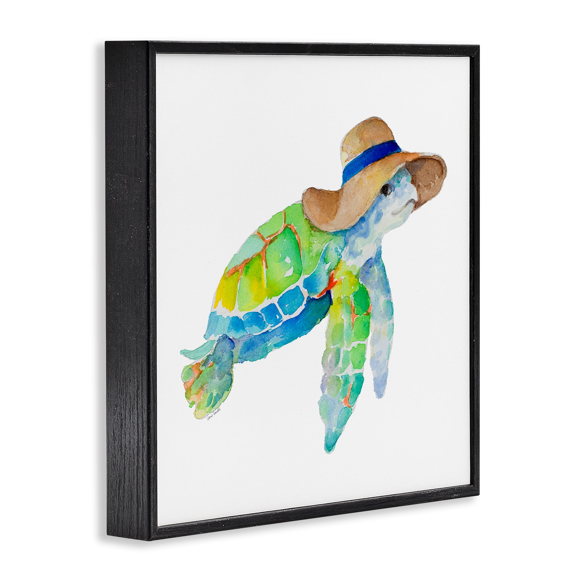 Stupell Industries Beach Ready Turtle Novelty Painting Black Framed Art Print Wall Art, 24 x 24