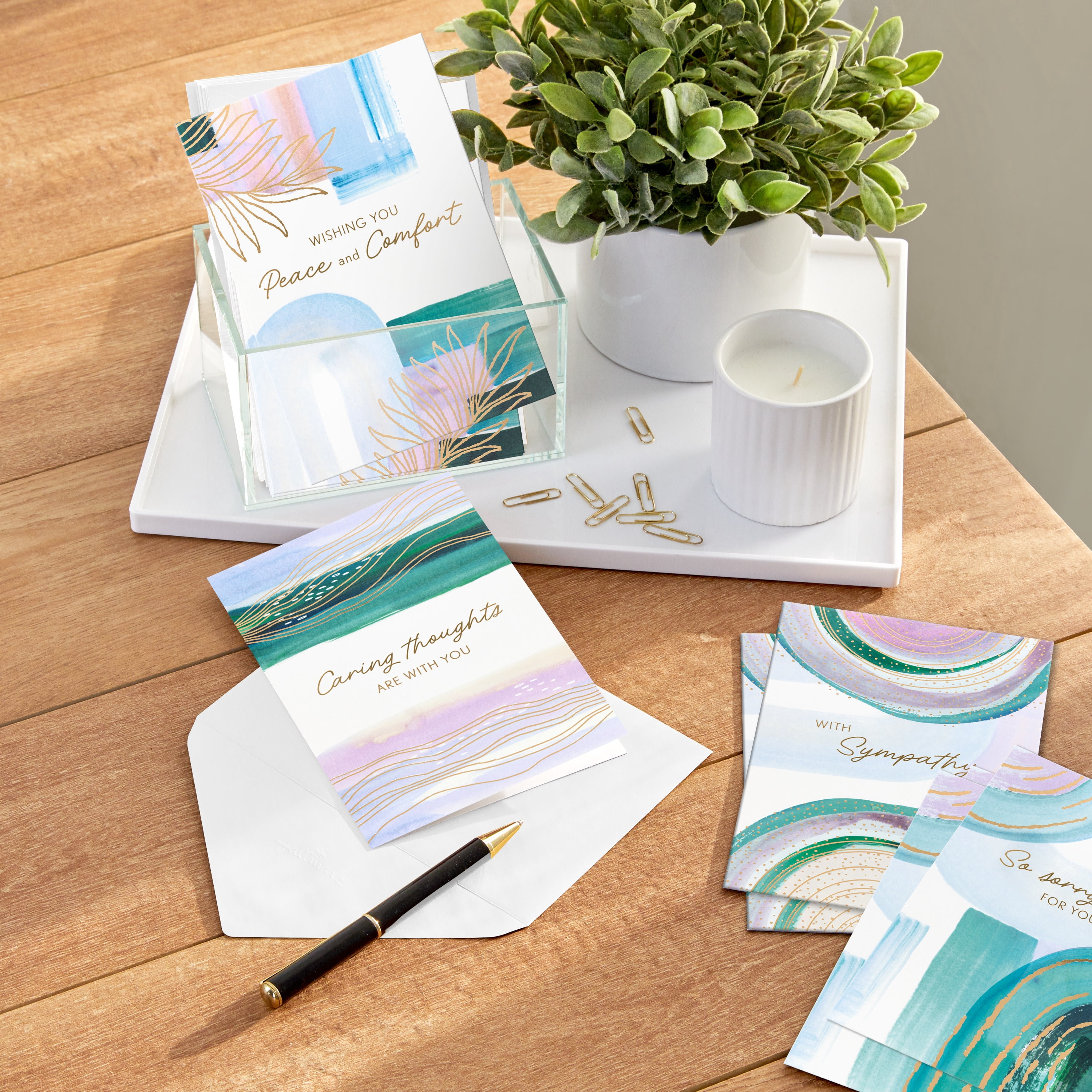 Hallmark Assorted Sympathy Cards (Soothing Brushstroke Pastels), Pack of 12