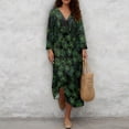 thumbnail image 4 of DISNIMO Maxi Dresses for Women Leaf Print Casual 3/4 Sleeve Dress Linen Style V Neck Shift Dress Fashion Loose Fit Midi Dresses, S, 4 of 6