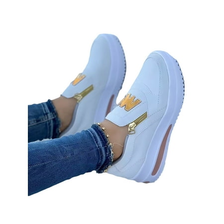 

Avamo Women Walking Shoes Slip On Casual Shoe Wedge Sneaker Ladies Loafers Women s Non-slip Comfort Moccasins Beige 4.5