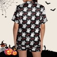 thumbnail image 5 of siminsem Satin Pajama Set for Women Cute Graphic Print Short Sleeve Button Front Sleep Shirt with Matching Comfy Shorts Lightweight Loungewear Pj Set for Relaxation, Black,XXL, 5 of 7