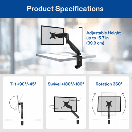 ONN SPRING ASSISTED DESK MOUNT FOR 13″ TO 32″ MONITORS/TVS, 3X LOAD TESTED, HOLDS UP TO 19.8 LBS.