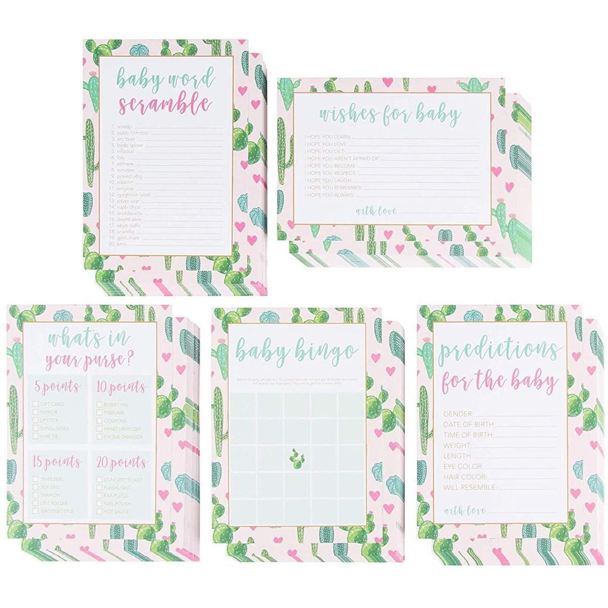 Baby Shower Game Card Packs 5Set Assorted Party Activity Supplies
