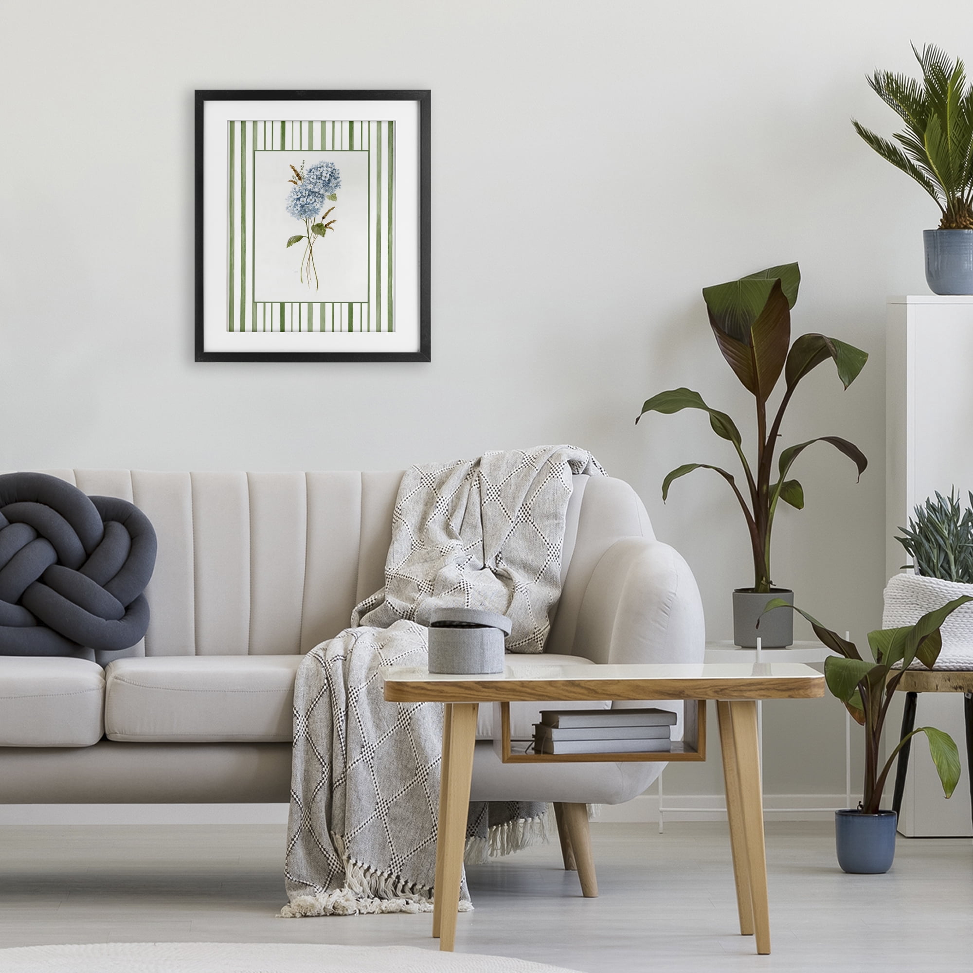Stupell Industries Blue Hydrangea & Dried Wheat Black Framed Print Under Glass, design by Nan