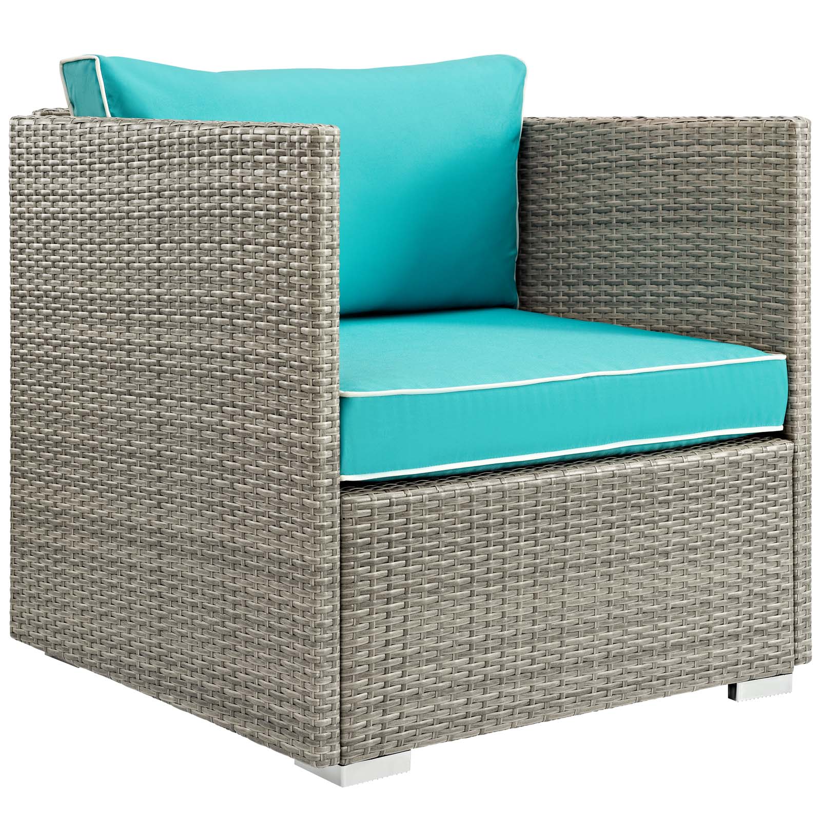 Modern Contemporary Urban Design Outdoor Patio Balcony Garden Furniture Lounge Chair Armchair, Sunbrella Rattan Wicker, Blue Light Gray - image 1 of 4