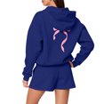 thumbnail image 6 of Women's Fashion Casual Long Sleeve Shorts Sports Round Neck Sweatshirt Set with Bow Print, Activewear for Sports and Casual Activities,Dark Blue,XL, 6 of 6