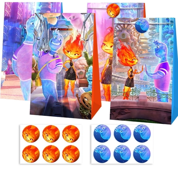 12 PCS Elemental‌ Kraft Paper Goodie Bag Small Gift Bags for Elemental‌ Party Supplies,Kids Birthday Game Party Kraft Paper Goodie Gift Bag Decorations