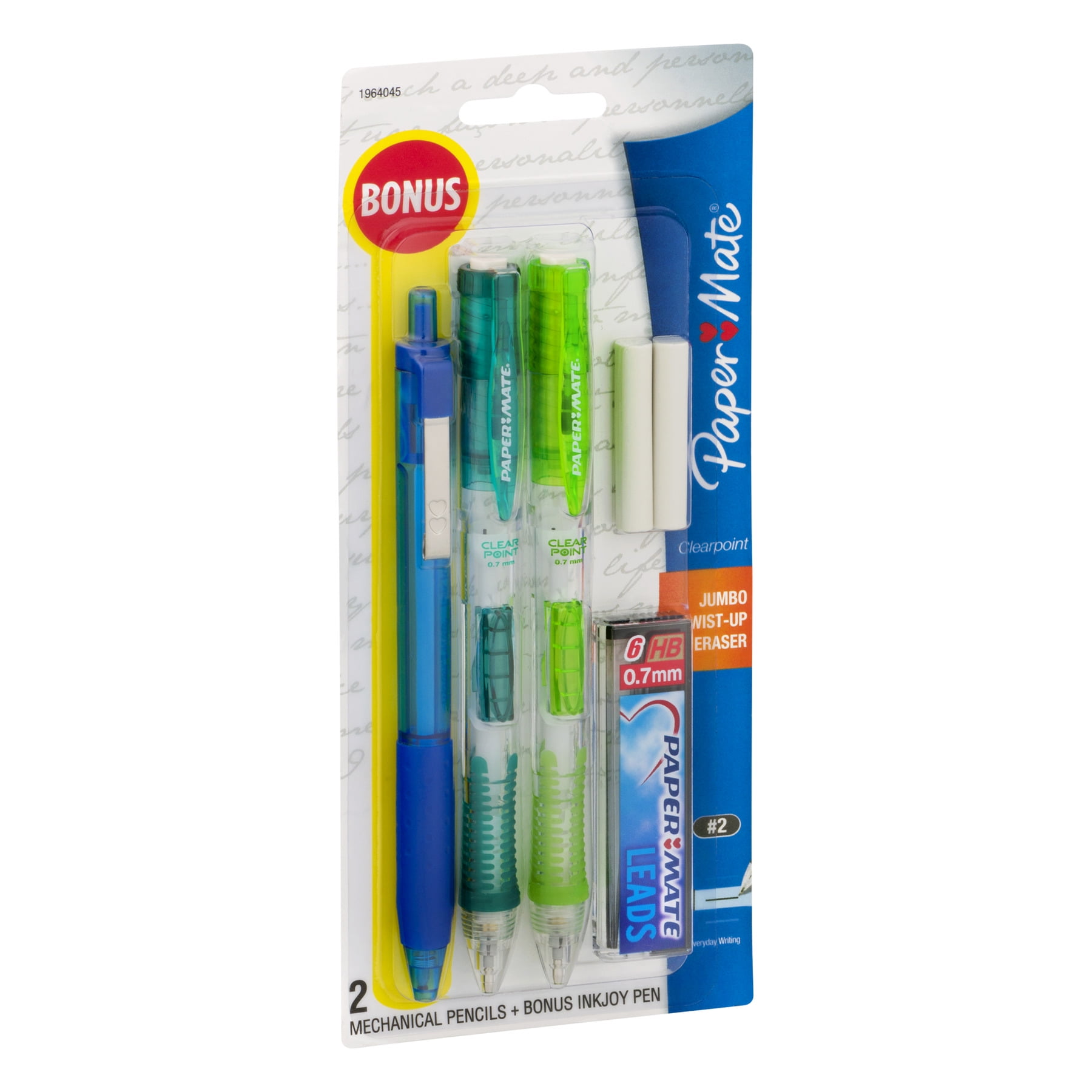 Paper Mate Clearpoint Mechanical Pencils, 0.7mm, HB #2, with Bonus InkJoy 300RT Blue Ballpoint Pen, 2 + 1 Pack