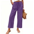thumbnail image 2 of Hurxie Women's Pants Summer Palazzo Flowy Wide Leg Beach Trousers with Pockets Purple,XL, 2 of 6
