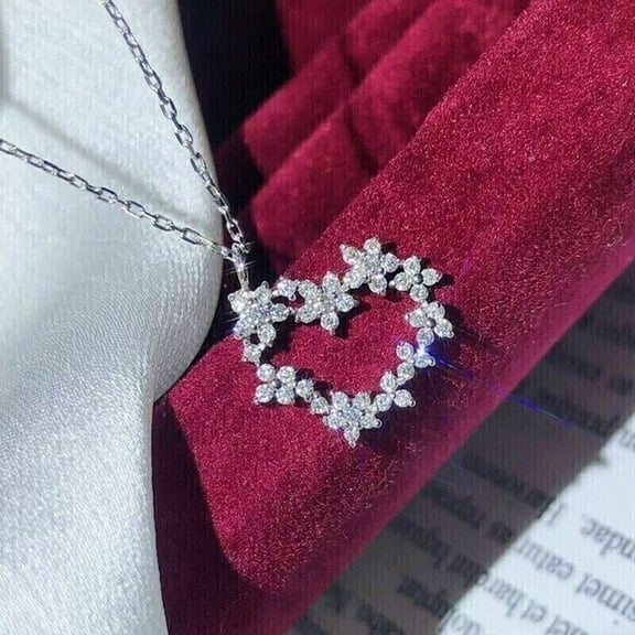 Om Jewels Heart Women's Pendant Round Cut Cubic Zirconia 14K White Gold Finish