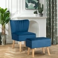 thumbnail image 2 of Costway Leisure Chair and Ottoman Thick Padded Velvet Tufted Sofa Set w/ Wood Legs Blue, 2 of 10