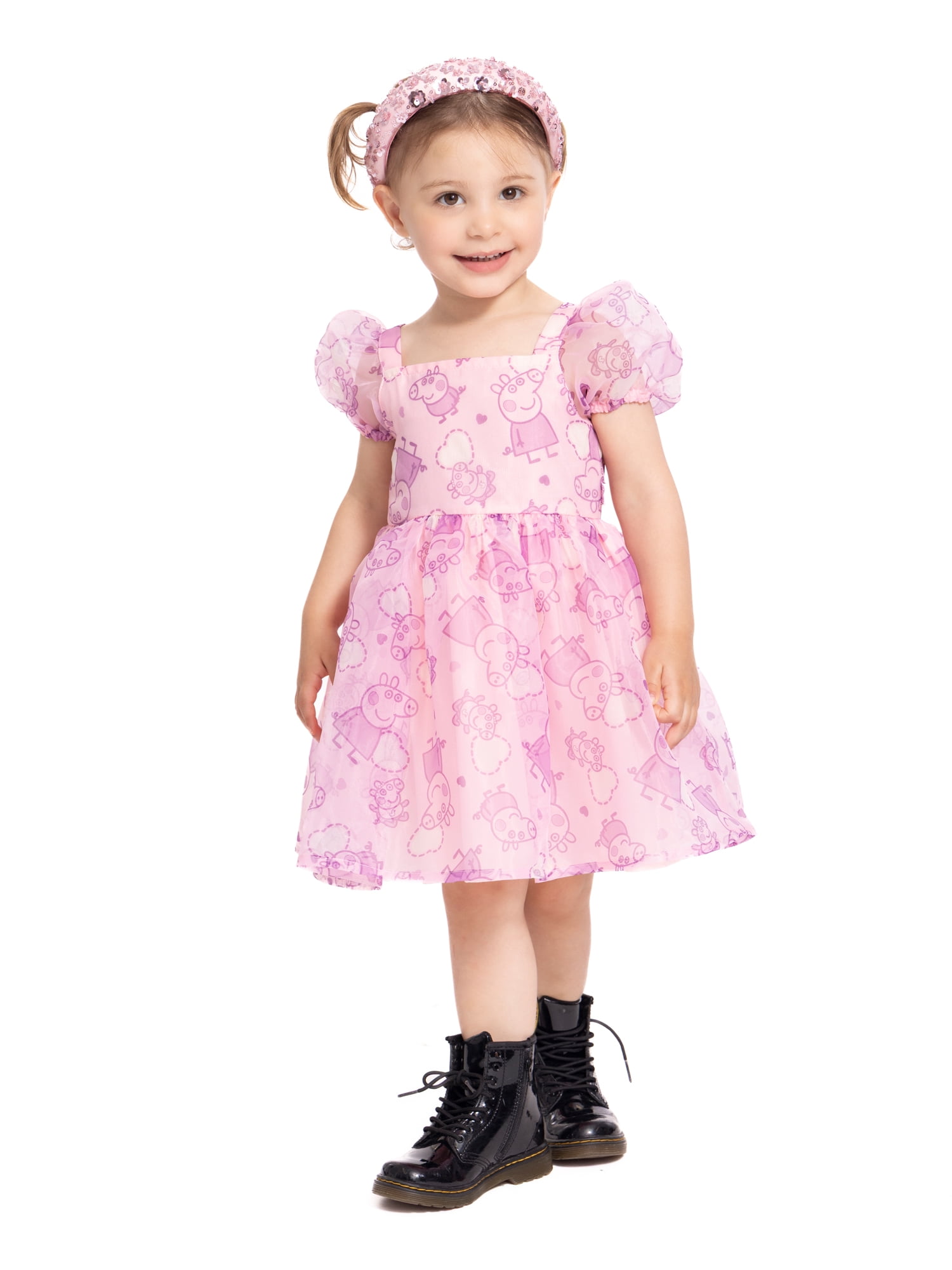 Peppa Pig Toddler Girls' Print Dress with Puff Sleeves, Sizes 12M-5T