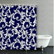 ARTJIA Elegant Navy Blue And White Floral Pattern Bathroom Shower Curtain 66x72 inches