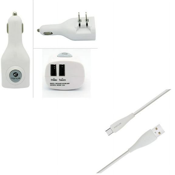 10ft USB-C Cable w Car Home Charger for Samsung Galaxy A73 5G,A53 5G,A33 5G,A13 5G,A03s Phones - Type-C Charger Cord Power Wire, 2-Port USB 2-in-1 Power Adapter