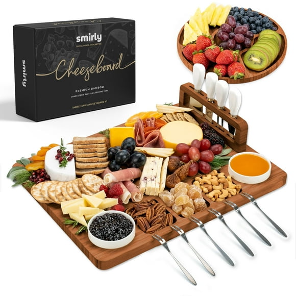 SMIRLY Charcuterie Boards Set - Large Bamboo Cheese Board Set - House Warming Gifts New Home, Wedding Gift for Couple, Bridal Sho