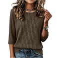 thumbnail image 6 of Noric Women's 3/4 Length Sleeve Tops Crew Neck Ribbed Knit Pullover Casual Loose Fit Lightweight Blouse, 6 of 7