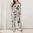 thumbnail image 2 of Pajama Sets for Women 2 Pcs, Donut cake Print Button Down Long Sleeve Sleepwear Lounge PJ Sets, 2 of 6