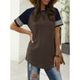 thumbnail image 5 of TEMOFON Summer Short Sleeve Tops for Women Color Block Casual Tunic Crew Neck Cute Striped T Shirts Coffee, 5 of 6