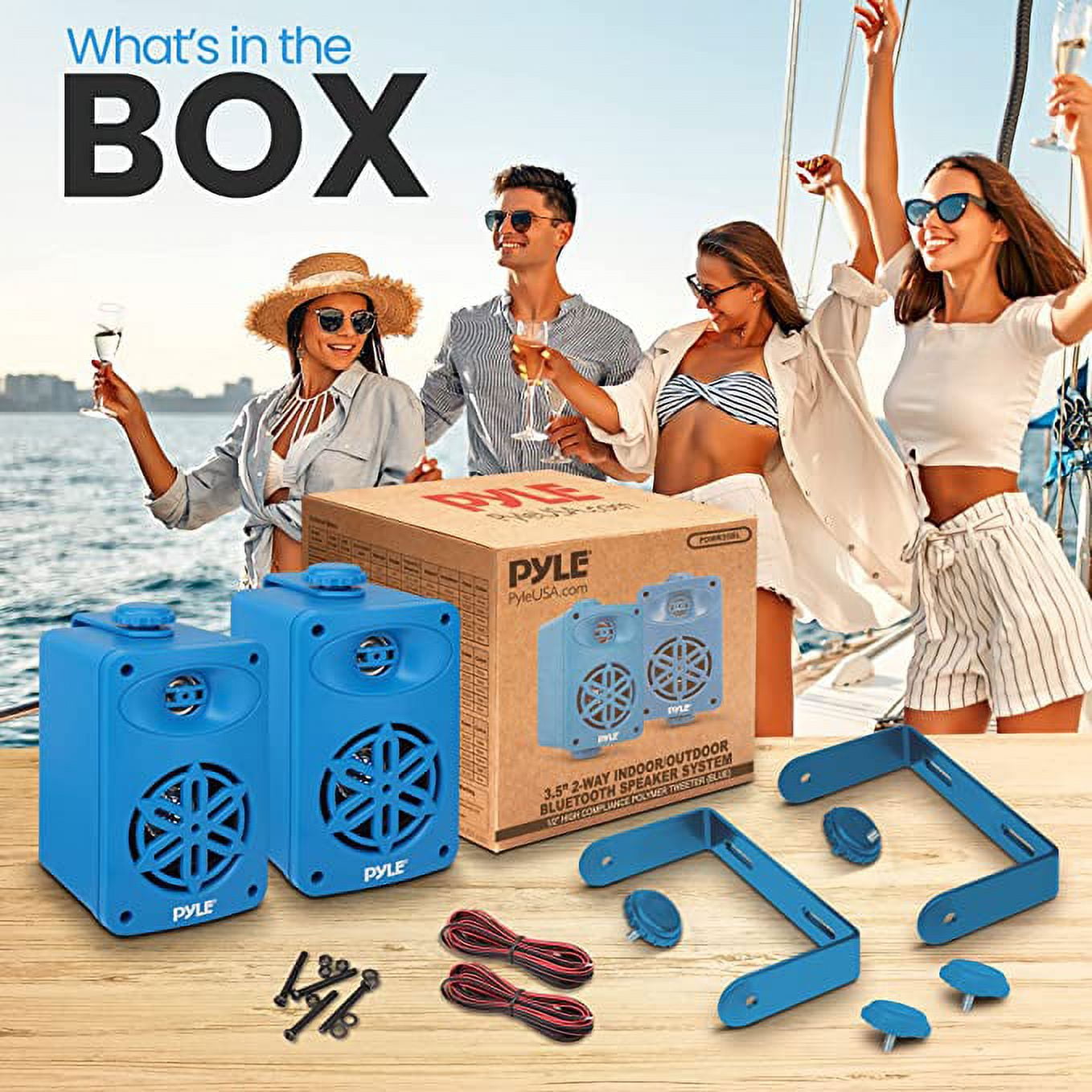 Pyle Indoor Outdoor Speakers Pair - 200 Watt Dual Waterproof 3.5” 2-Way Full Range System (Blue)