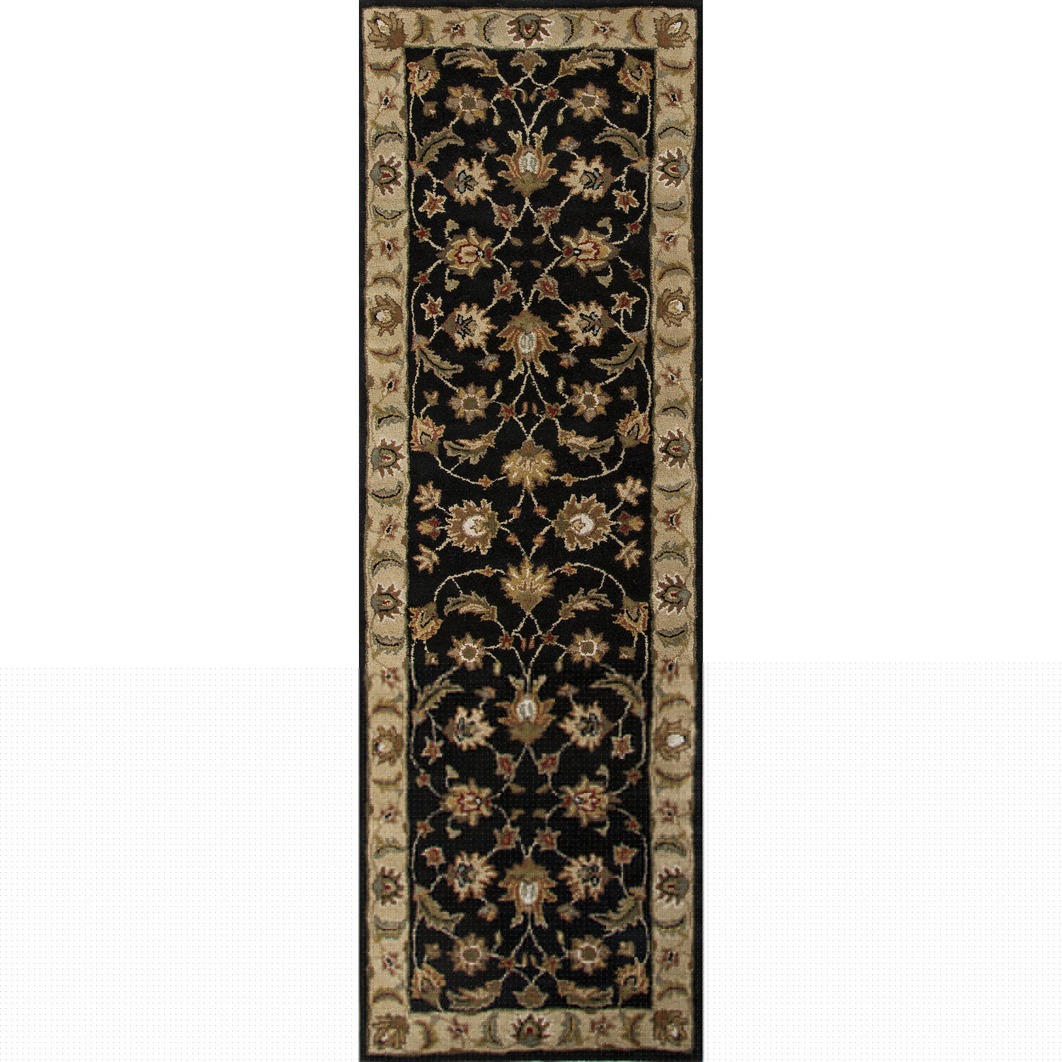 Classic Oriental Pattern Black/Taupe Wool Area Rug (2.6x6)