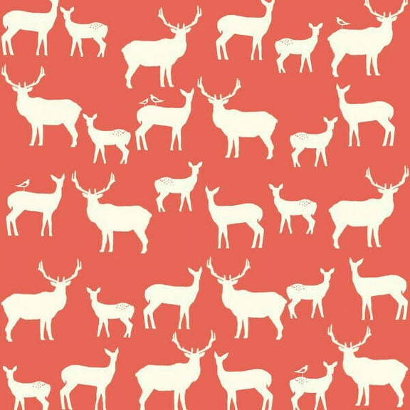 Deer Silhouette Fabric, Birch Elk Fam Coral, Organic cotton fabrics, Sold by the Quarter Yard