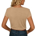 thumbnail image 5 of Babysbule Women's V Neck Button Placket Short Sleeve Henley T Shirt, Casual Loose Fit Top for Daily All Season Wear, 5 of 6