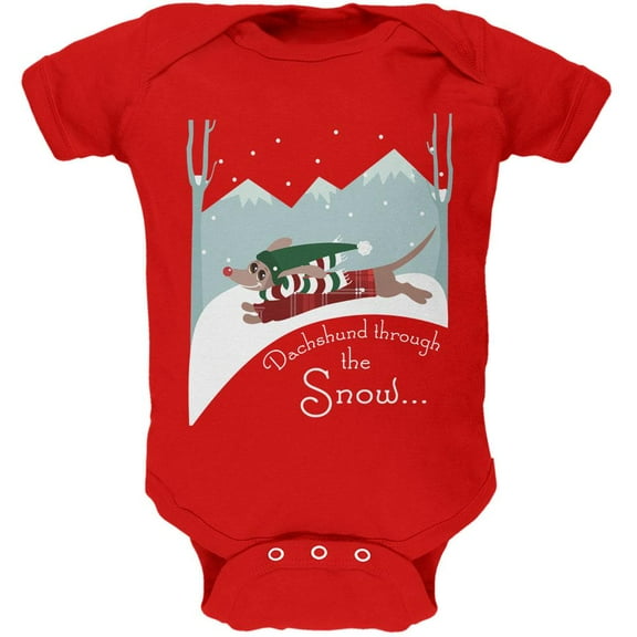 Christmas Dachshund Dashing Through the Snow Soft Baby One Piece Red 18-24 M