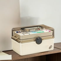 Family First Aid Kit Large Capacity Household Storage Box with Handle, Multi Layer Partitioned Organizer for Medicine Adhesive Strips Disinfectants, Durable Plastic Portable Box