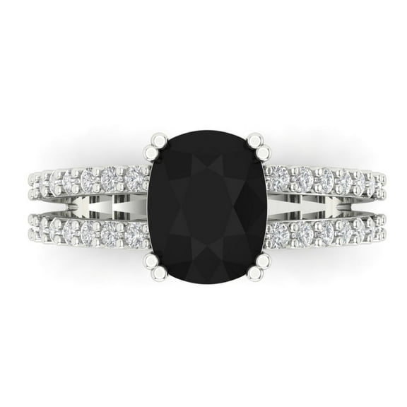 Clara Pucci 14K White Gold Solid Gold Onyx Solitaire with Accents Anniversary Ring for Women - 3.48 cttw Long Cushion Cut