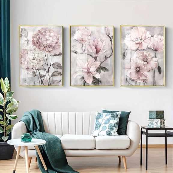 3pcs Set Flower Wall Art Canvas Painting Pink Floral Posters Print for Nordic Bathroom Living Room Home Wall Decor Pictures Farmhouse Frameless