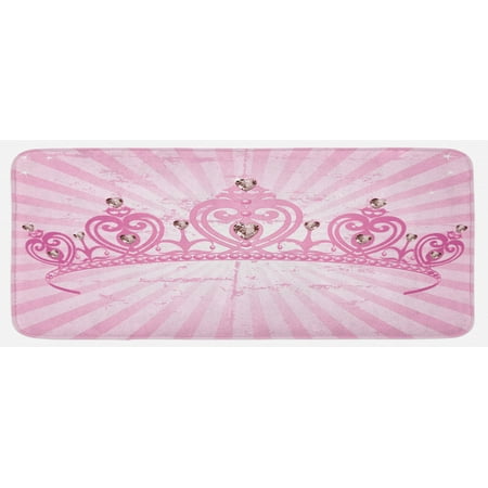 

Queen Kitchen Mat Theme Pink Heart Shaped Cartoon Crown on Radial Backdrop Romantic Plush Decorative Kitchen Mat with Non Slip Backing 47 X 19 Pink Pale Pink by Ambesonne
