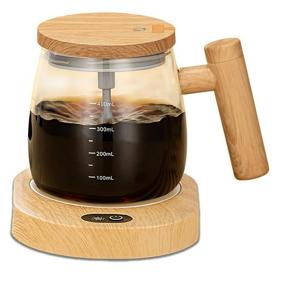 Electric Self Stirring Mug with Heating Base & Lid - High Speed Glass Mixing Cup for Coffee,Travel & Office-Waterproof