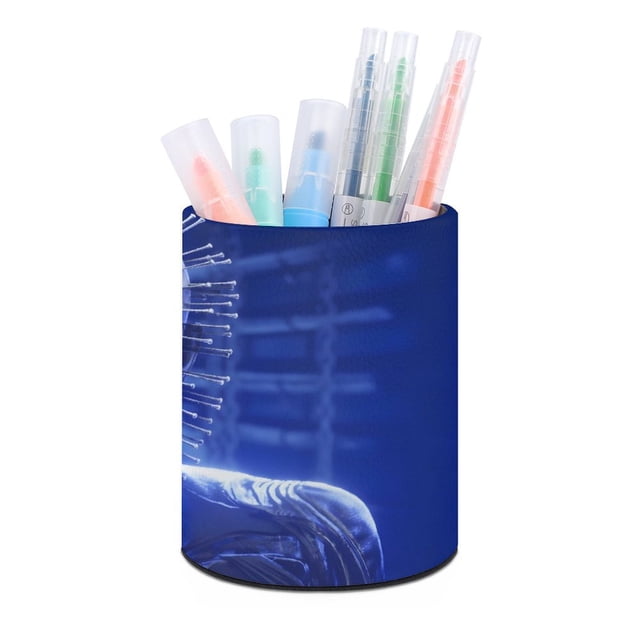 Hellraiser Pinhead-theme Cylinder Pen Holder Pencil Organizer with Flannel Lining PVC Leather Material Cardboard Base for study work 10*8CM