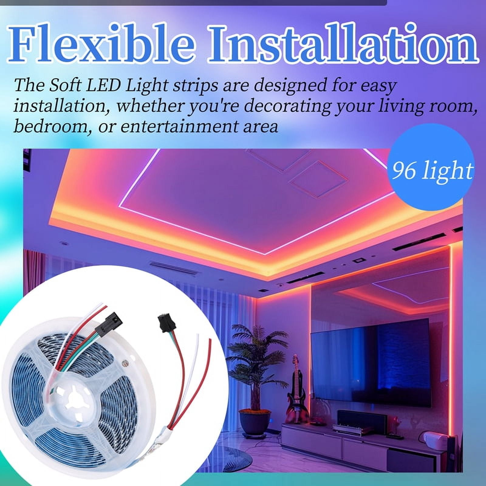 LED Magic Light with Full Color 5v Built-in Light Strip Smart Color Soft LED RGB Atmosphere Decorative Light 96 Light,1 * LED magic light strip,White