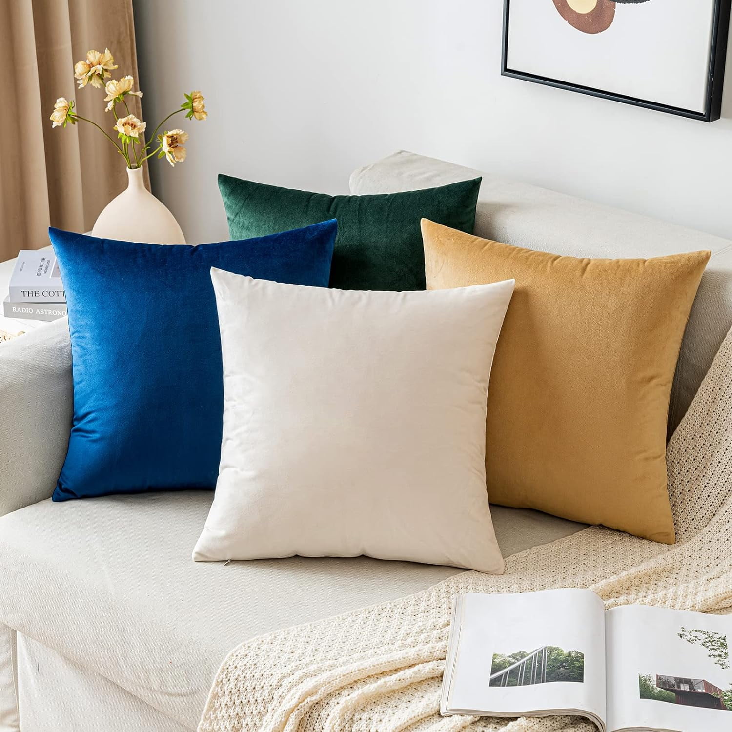 Cterwk Pack of 2 Velvet Soft Throw Pillow Covers Solid Decorative Pillowcase Square Pillow Case for Sofa Bedroom Car, 22x22 Inch