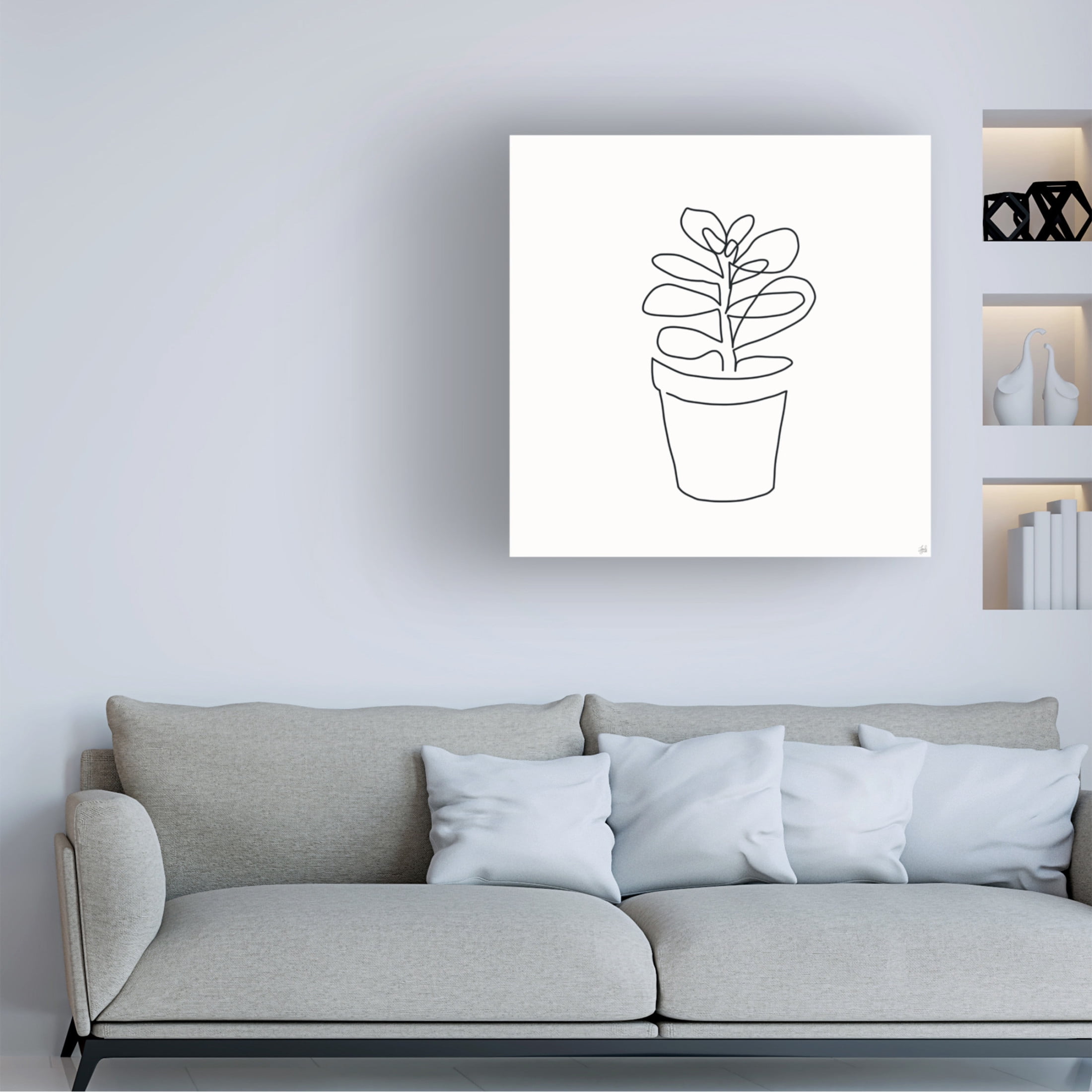 Canvas Wall Art - Line and Brush 'Line Succulent 1' Wall Art for Living Room, Bedroom, or Office Décor by Trademark Fine Art - 18 x 18 Inches