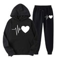 thumbnail image 2 of VBTAPA Sweatsuits for Women Set 2 Piece Jogging Outfit Fashion Heartbeat Print Hoodie Sweatshirt Jogger Sweatpants Casual Tracksuit Y2K Streetwear Black XXL, 2 of 5