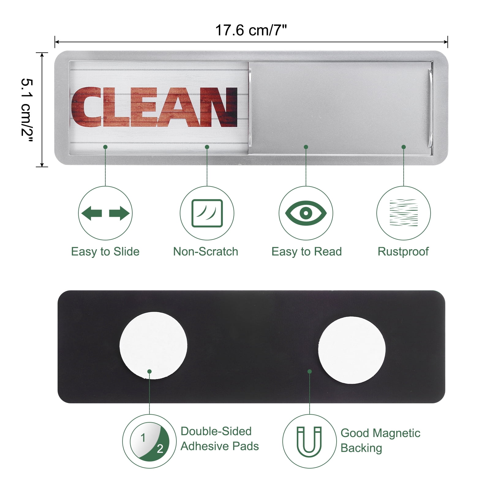 Unique Bargains Dishwasher Magnet Clean Dirty Sign White Brown Wood Grain Silver