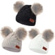 thumbnail image 1 of 3 Pieces Kids Knitted Woolen Hat Winter Warm Pom Pom Beanie Cap Knit Hat With Detachable Pom For 1-3 Years Old Girls Boys, 1 of 4