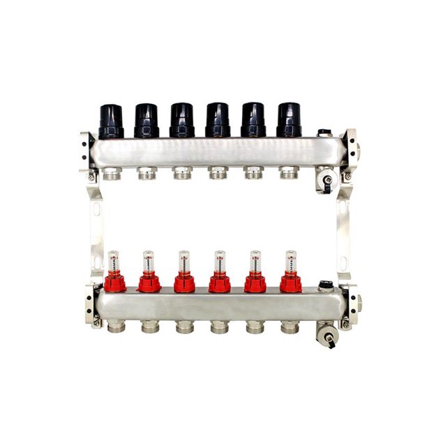 6way BSP underfloor heating ufh manifold with flow meter topmeter for under heat flooring room