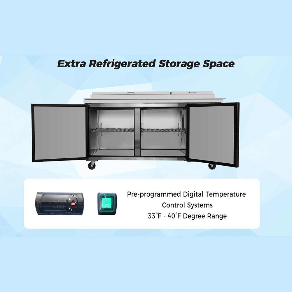 Refrigerator Sandwich & Salad Prep Table, Commercial Refrigerator with Adjustable Shelf Brackets, Insulation Lid & Casters, Stainless Steel 3 Door Worktop Fridge for Restaurants, Bar, Shops