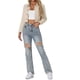 thumbnail image 2 of CHAQUETA DE JEAN CORTA LAVADA BEIGE PARA MUJER CON BOTONES Y DESGASTE EN EL CUELLO PRIMAVERA VERANO TALLA M, 2 of 6
