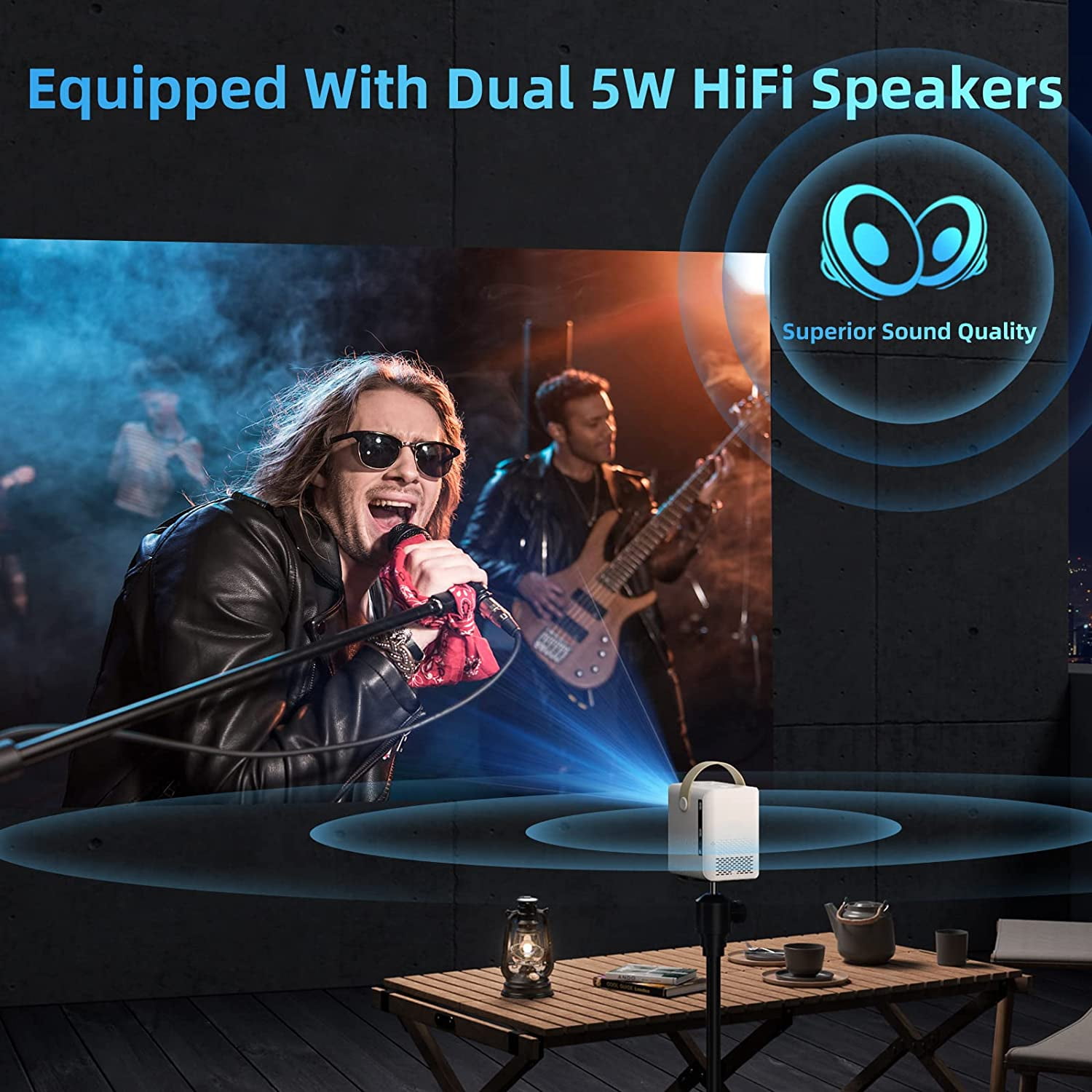 Smart Projector 4K Android System, 15000Lm Mini Projector with WiFi and Bluetooth, 4K Outdoor Projector Max 300” Digital ±45° 4D Keystone Zoom Support, Compatible with Phone, TV Stick