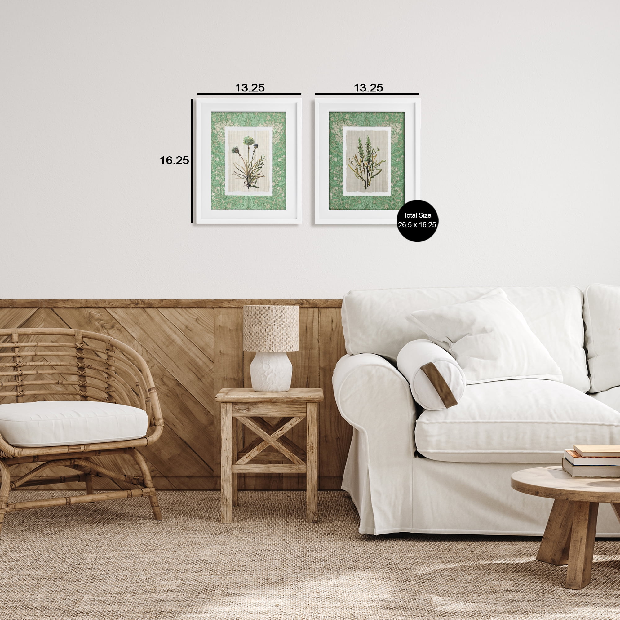 Stupell Industries Green Tone Herbal Blooms 2 Piece White Framed Print Under Glass Set, design by Carol Robinson