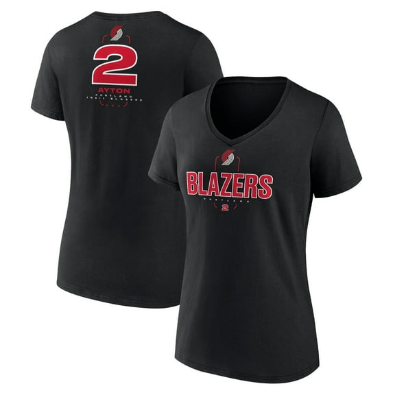 Women's Deandre Ayton Black Portland Trail Blazers Behind The Back Name & Number V-Neck T-Shirt