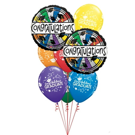 Veil Entertainment Colorful Congratulations Grad Falling Caps 8pc Graduation Balloons