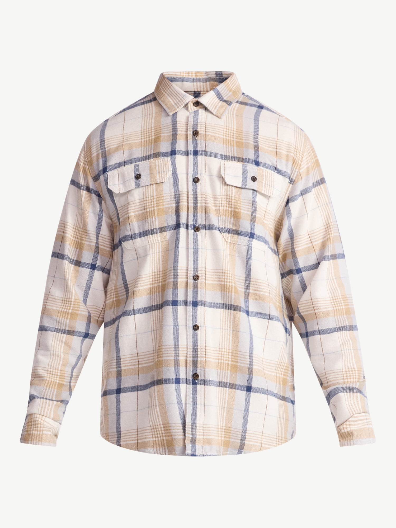George Men's and Big Men's Double Pocket Flannel Shirt, 2 Pack, Sizes XS-3XLT